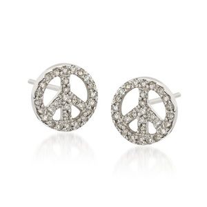 {.30 Diamond} Peace Sign Earrings 14kt White Gold